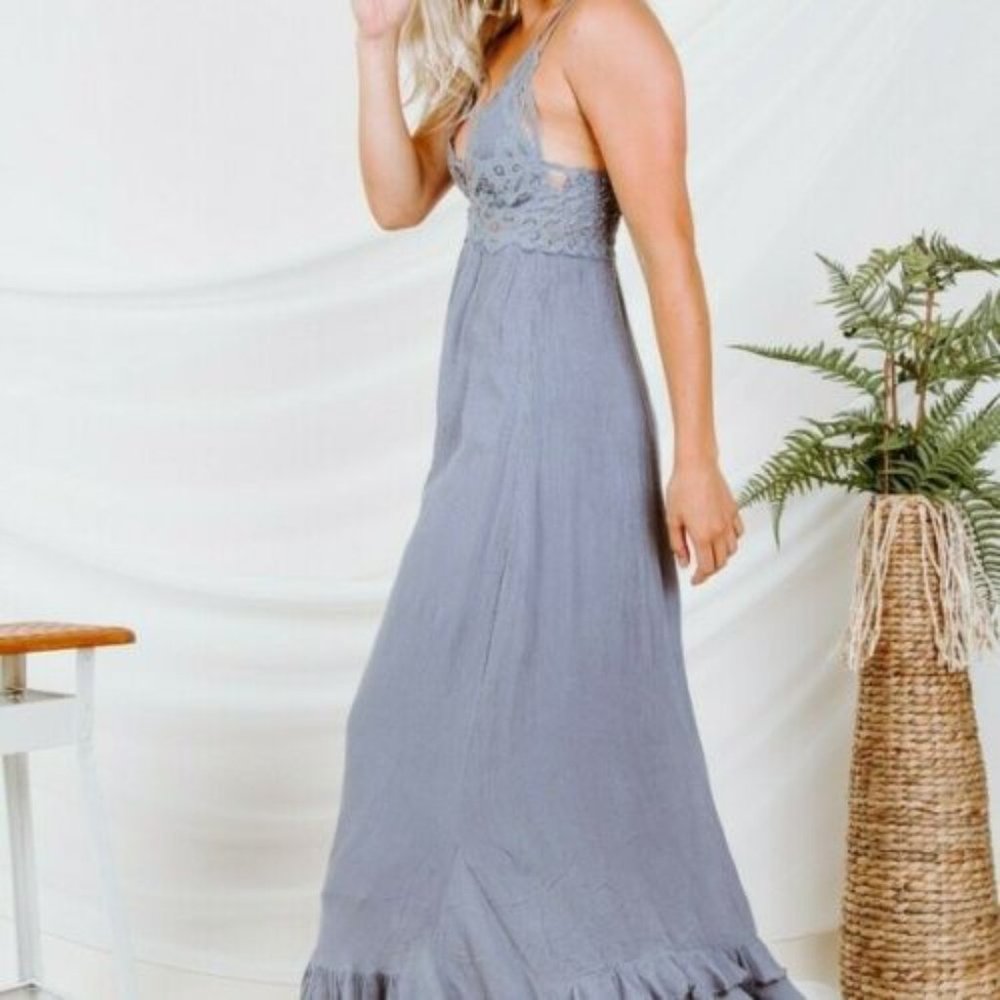 Free People FP ONE Adella Slip Maxi Dress Smocked Light Gray XS - Picture 4 of 5